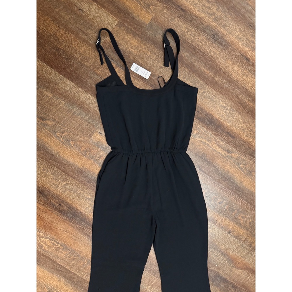 Bebe NWT Crepe Slouchy Wide Leg Jumpsuit Black Size 8 Adjustable Straps - Picture 8 of 9
